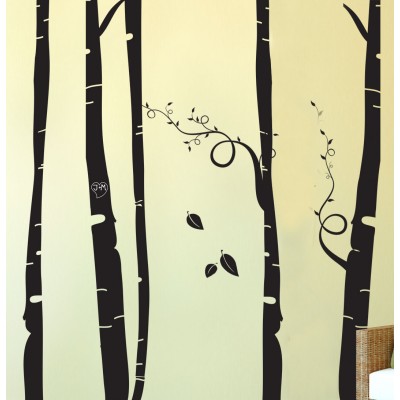 Cat Themed Wall Accent Decal - Birch Tree Forest